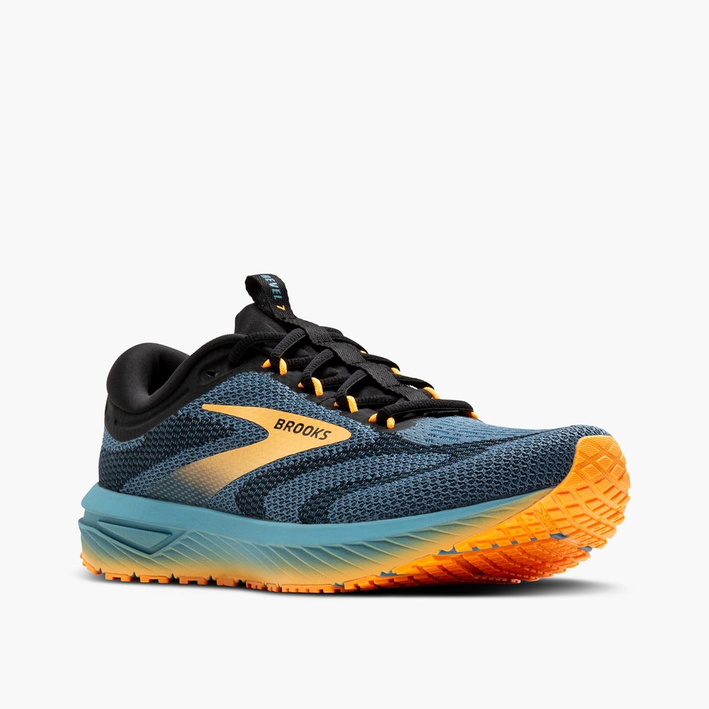 Chaussures Running Route Brooks Revel 7 Bleu Noir Orange Homme | WHG-9712438